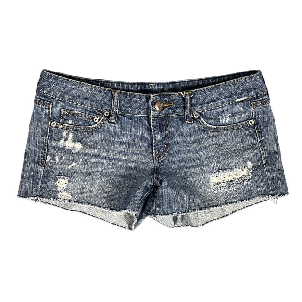 American Eagle Midi Shorts Womens 10 Blue Denim Low Rise Y2K